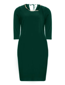 Yoek Knee-length dress with link chain Dark-Green