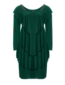 Yoek Tiered dress with rhinestones Dark-Green