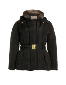 Open End Down jacket with waist belt Black