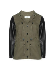 Zizzi Cotton jacket with studs and faux leathe Khaki-Green / Black