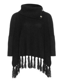 Head Over Heels Material mix sweater with fringes Black