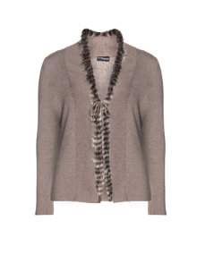 Samoon Cardigan with fur trim Sand