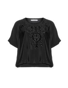 Studio Taffeta shirt with velvet appliqué Black