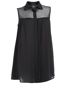 Manon Baptiste Polka dot chiffon top with concealed pla Black / Transparent