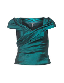 Weise  Criss-cross shawl collar formal top Petrol / Glossy