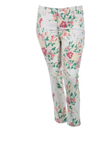 NYDJ Allover print cotton trousers Ivory-White / Versicolour