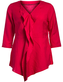 Manon Baptiste Linen-blend tunic with volants Cherry