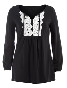 Manon Baptiste Tied tunic with crocheted lace Black