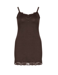 Zizzi Long laced top Dark-Brown