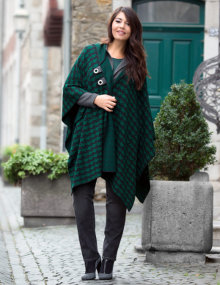 Yoek Wool-blend poncho with leather buckles Black / Green