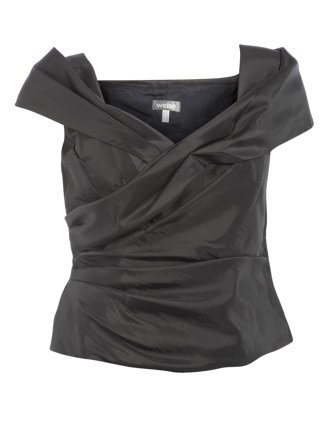 Criss-cross shawl collar formal top in Black / Glossy designed by Weise  to find in Category Tops at navabi.de
