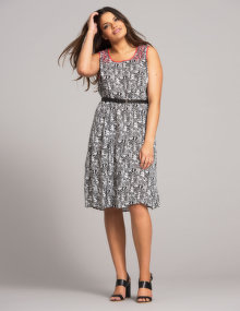 Choise Piped print dress Black / Light-Grey