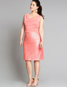 Weise  Jersey drape lace dress Coral-Orange