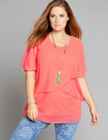 Zhenzi Layered chiffon top Coral-Orange