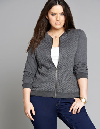 Textured zip-front bomber jacket in Grey / Mottled designed by Zizzi to find in Category Jackets at navabi.de