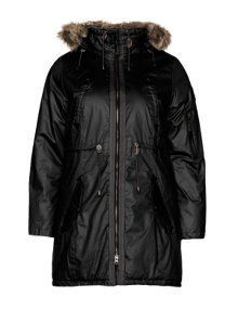 Zizzi Parka with detachable fur studding Black