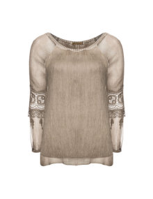 Nostalgia Silk crochet embellishment top Brown