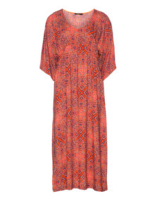 Mat Batwing sleeves maxi dress Red / Versicolour