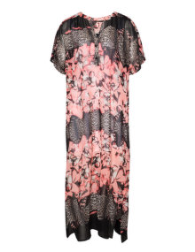 Mat Printed transparent maxi dress Black / Coral-Orange