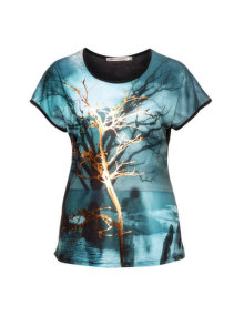 Studio Metallic print jersey top Petrol / Black