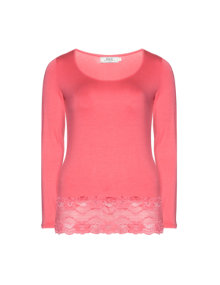 Zizzi Basic shirt with lace hemline Coral-Orange