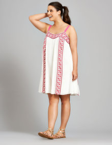Zay Embroidered cotton dress Ivory-White / Pink