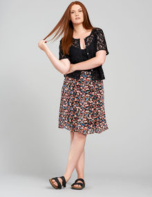 Manon Baptiste Floral print A-line chiffon skirt Black / Versicolour