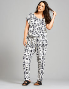 Zizzi Print jumpsuit Ivory-White / Dark-Blue