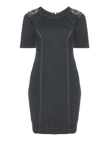 Zizzi Cotton dress with embellished shoulders Anthracite