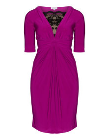 Kiyonna Gathers and lace midi dress Berry-Purple / Black
