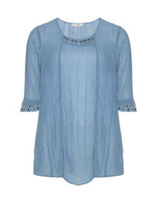 Gozzip Pull-on blouse with wrinkled look Smoky-Blue
