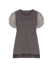 Manon Baptiste Cotton t-shirt with tulip chiffon sleeve Grey