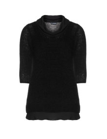 Samoon Knitted sweater with chiffon edge Black