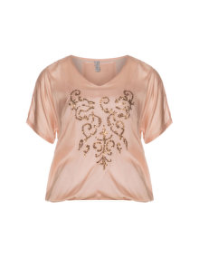 Zhenzi Sequined cotton top Dusky-Pink