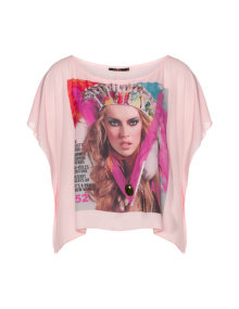 Mat Photo print chiffon top Pink