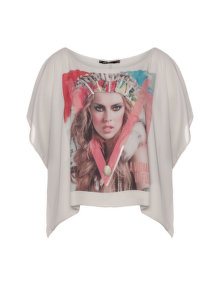 Mat Photo print chiffon top Sand