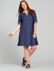 Manon Baptiste Notch neckline cotton dress Dark-Blue / Orange