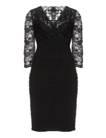 Eve Dress with lace and tucks Black