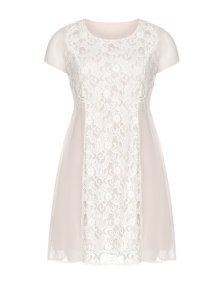 Manon Baptiste Chiffon dress with lace Beige / Ivory-White