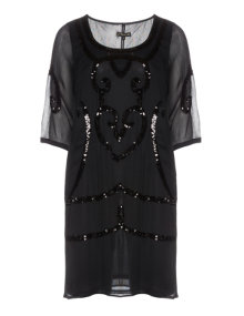 Yoek Decorated dress from crepe chiffon Black