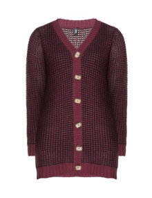 Zhenzi Cardigan with rib-knit details Bordeaux-Red / Black