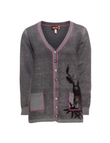 Aprico Deer print cotton cardigan Grey / Pink