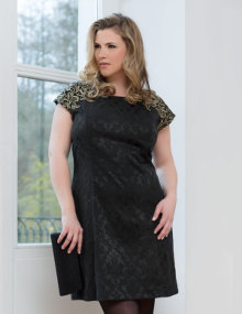 Zay Jacquard dress with cap sleeves Black / Gold