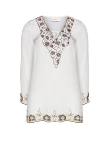 Open End Silk tunic with embroidery and beads Cream / Bronze