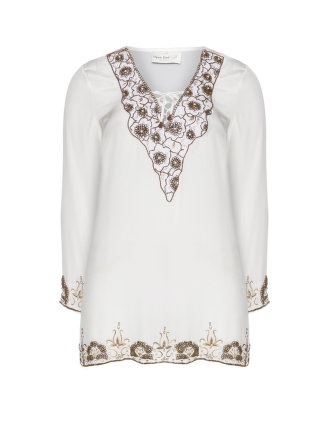 Silk tunic with embroidery and beads in Cream / Bronze designed by Open End to find in Category Tunics at navabi.de