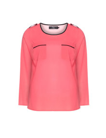 Zay Chiffon top with pocket detail Coral-Orange