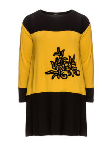 CN G Printed two toned jersey top Black / Curcuma