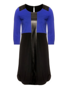 Manon Baptiste Leather inserted two tone dress Black / Blue