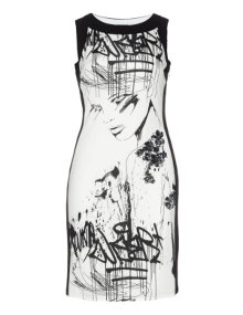 Hermann Lange Printed jersey dress Ivory-White / Black