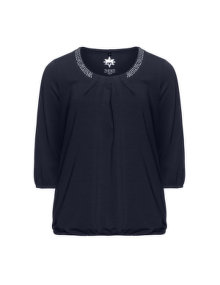 Zhenzi Embellished cotton top Dark-Blue